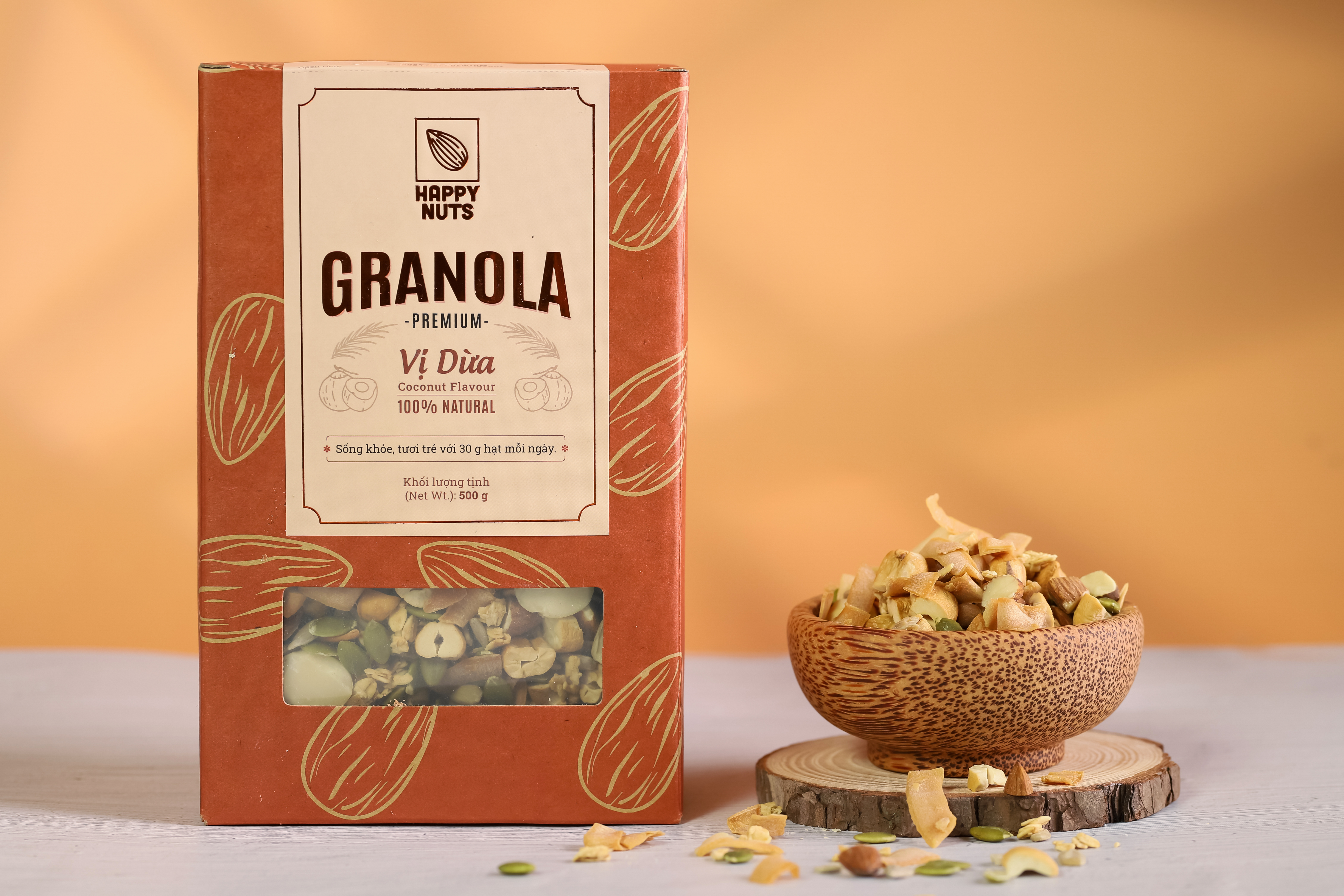 Tặng yến mạch - Granola Premium vị dừa mix HAPPY NUTS 500gr